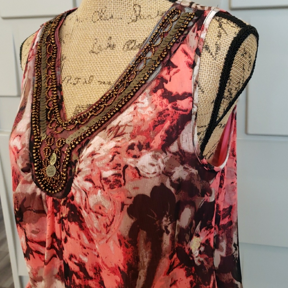 Zac & Rachel top salmon orange brown tan sleeveless gathered waist Size Small - Picture 5 of 6